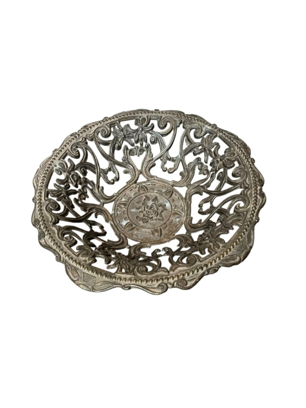 Vintage Italian Filigree Ornate Metal Bowl Bowl in Bronze Brass